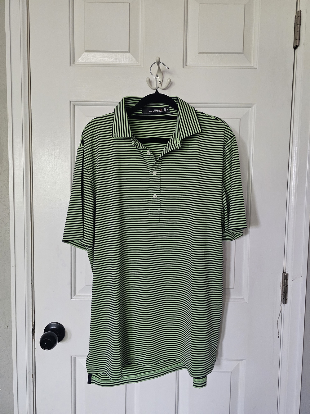 RLX Ralph Lauren Green and Navy Striped Polo